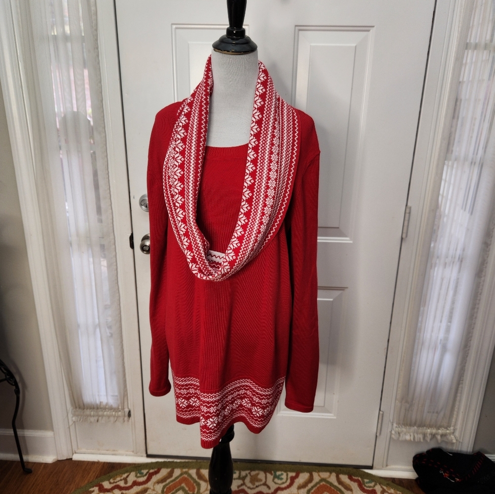 Kim Rogers Red and White Pull Over and Detachable Scarf  Size XXL‎ Plus